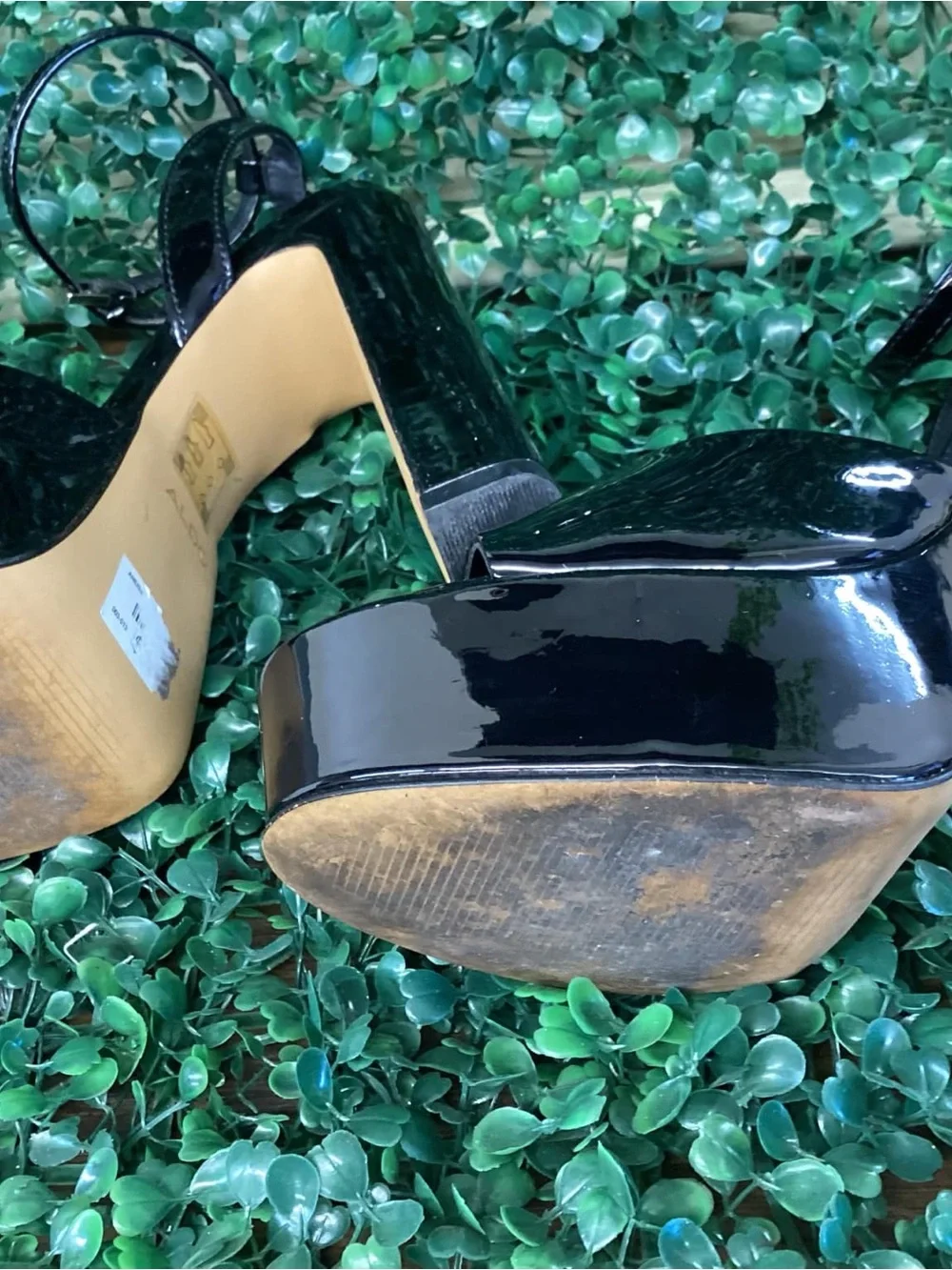 ALDO Black Patent Platform Ankle-Strap Sandals